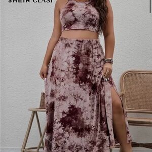 Tie-Dye Maxi Skirt and crop top- Pink and Brown